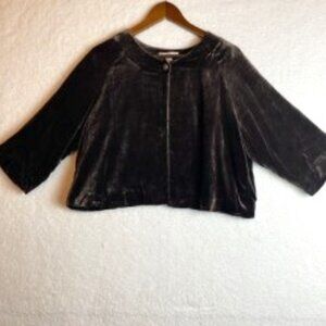 INTUITIONS WOMENS VTG BROWN 18% SILK VELVETY CROPPED JACKET SIZE LARGE